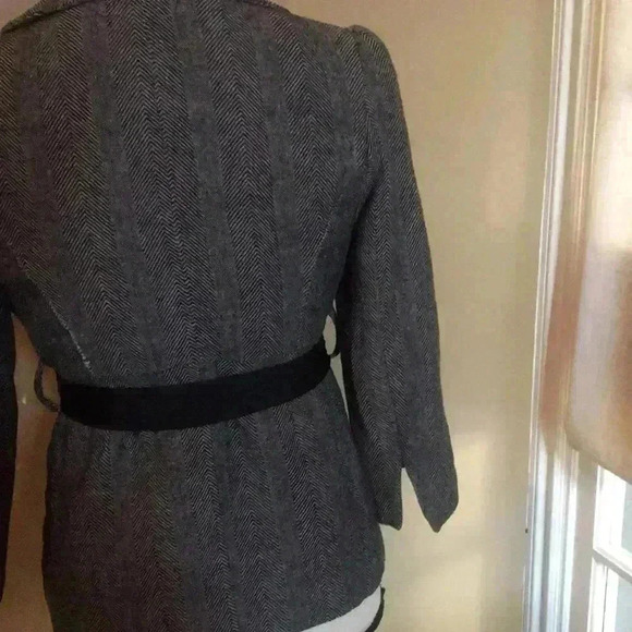 Womens Blazer Pea Vintage Looking Wool‎ Herringbone Belted Feminine Buttons M - Picture 8 of 13